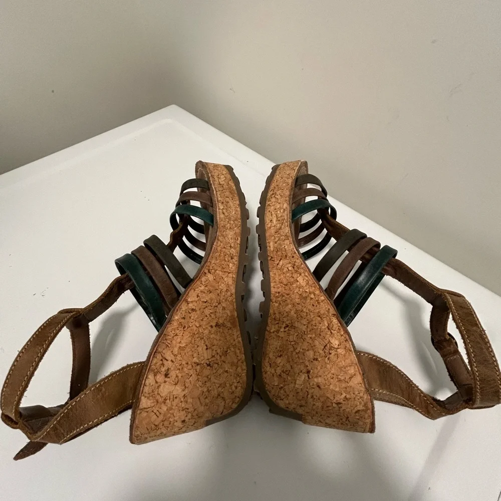 Fly Girl Wedge Sandals Brown Blue Size 8 - 8.5 US 39 EU